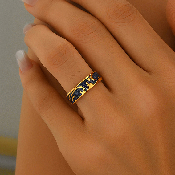 Нерегулярный узор латунные кольца для женщин, с эмалью и блестящей пудрой