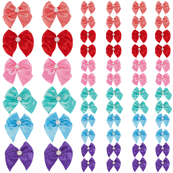 72 шт 6 цвета бант полиэстер украшения аксессуары, с пластиковой имитацией жемчуга