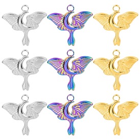 Pendentifs en acier inoxydable, lune avec breloques papillon