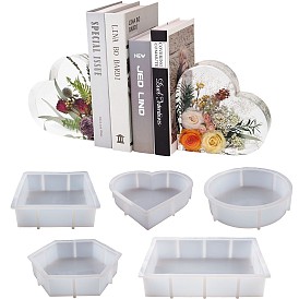 Heart/Hexagon/Rectangle Silicone Bookend Display Stands Molds, Resin Casting Molds, for UV Resin, Epoxy Resin Craft Making