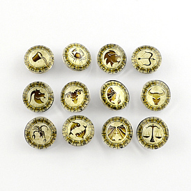 Brass Glass Buttons, Jewelry Snap Buttons, Constellation/Zodiac Signs Buttons, 18x10mm, Knob: 5mm