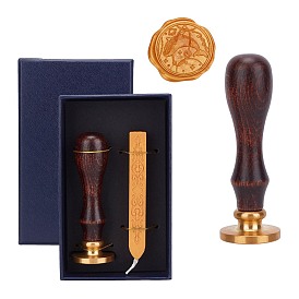 Wax Seal Stamp Set, Sealing Wax Stamp Solid Brass Head,  Wood Handle Retro Brass Stamp Kit Removable, with Paper Box, for Envelopes Invitations, Gift Card