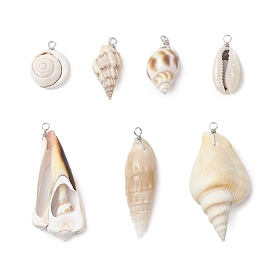 Подвески из натуральной смешанной оболочки, с петлями из медной проволоки, разнообразные, платина