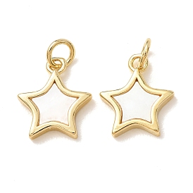 Brass with White Shell Charms, Star Charms, Rack Plating, Long-Lasting Plated, Lead Free & Cadmium Free
