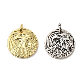 Brass Pendants, Long-Lasting Plated, Cadmium Free & Lead Free, Flat Round with Eagle Charm