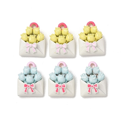 Alloy Enamel Pendants, Flower with Envelope Charms