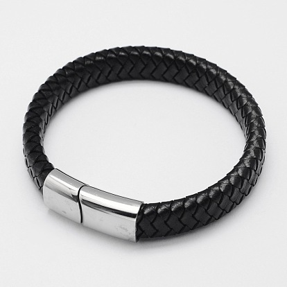 Braided Leather Cord Bracelets, with 304 Stainless Steel Magnetic Clasps, 205x12x6mm