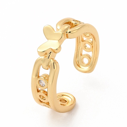 Cubic Zirconia Butterfly Open Cuff Ring, Golden Brass Jewelry for Women