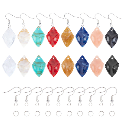 DIY Earring Making Kit, Including 80Pcs 8 Color Acrylic Rhombus Pendants, Imitation Gemstone Style, 80Pcs Iron Earring Hooks, 100Pcs Iron Open Jump Rings