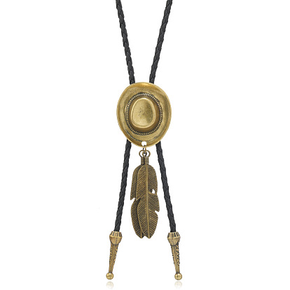 Пу кожаный аркан ожерелья, колье с подвеской из ковбойской шляпы и перьев