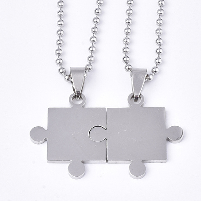 Valentine's Day Theme 304 Stainless Steel Pendants Necklaces, with Ball Chains, Puzzle
