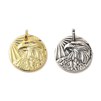 Латунные подвески, долговечный, без кадмия и без свинца, плоский круглый с подвеской в виде орла