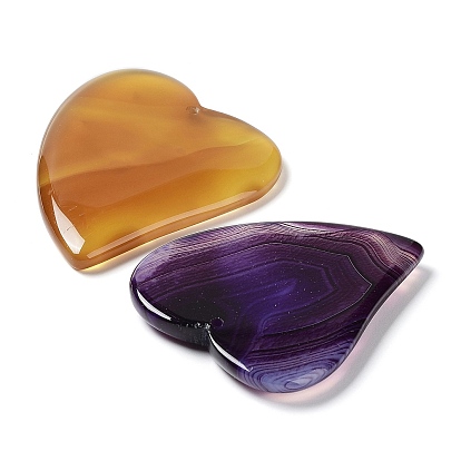 Natural Banded Agate/Striped Agate Pendants, Dyed & Heated, Heart Charms
