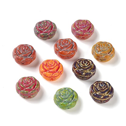 Handmade Lampwork Beads, Rose Flower, Golden Metal Enlaced