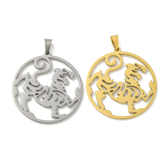 304 подвески из нержавеющей стали, лазерная резка, полый плоский круг с подвеской в виде тигра