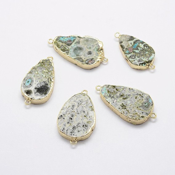 Natural Druzy Quartz Crystal Links/Connectors, with Brass Finding, Drop