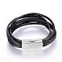 Leather Cord Multi-strand Bracelets, with 304 Stainless Steel Magnetic Clasps