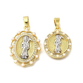 Латунные микро проложить кубического циркония подвески, Санта Муэрте, с ABS имитации жемчуга, без кадмия и без свинца, долговечный, стойки покрытие, реальный 18 k позолоченный