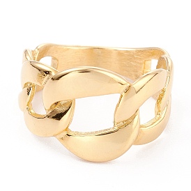Ion Plating(IP) Unisex 304 Stainless Steel Finger Rings, Curb Chain Shape, Rectangle
