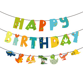 Birthday Theme Paper Flags, Dinosaur Hanging Banners, for Party Home Decorations