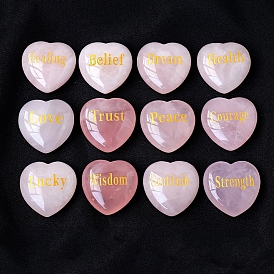 Natural Rose Quartz Healing Stones, Valentine's Day Engraved Heart Love Stones, Pocket Palm Stones for Reiki Ealancing