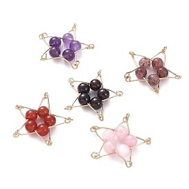 Natural Gemstone Pendants, with Golden Plated Iron Eye Pin, Star
