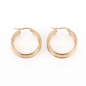 304 Stainless Steel Geometric Hoop Earrings for Women Girls, Hypoallergenic Earrings, Textured, Ring with Floral Pattern