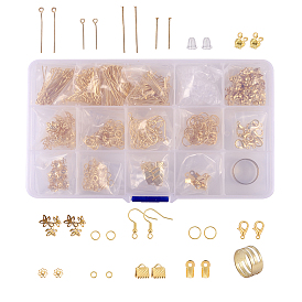 Kits de recherche de bijoux bricolage, avec des épingles à tête de fer et des épingles à oeil et des extrémités à sertir pliantes et des extrémités de ruban et des crochets de boucle d'oreille et des capuchons de perles et des pointes de perles et des anneaux de saut, outil d'aide laiton, Fermoir mousqueton, fermoirs de homard en alliage de zinc 