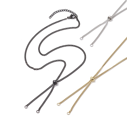 3Pcs 3 Colors Adjustable 304 Stainless Steel Curb Chains Necklaces Making, with Slide Slider Beads and Lobster Claw Clasps