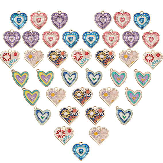 45 шт 9 стиль подвески из сплава эмали, золотой свет, сердце