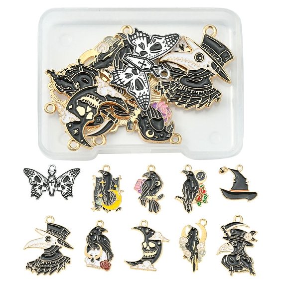 10Pcs 10 Style Alloy Enamel Pendants, Gothic Theme, Mixed Shape