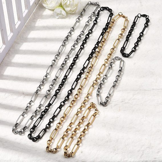 304 Наборы украшений из браслета и ожерелья из нержавеющей стали с цепочкой., с карабин-лобстерами 