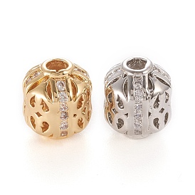 Brass Micro Pave Clear Cubic Zirconia Beads, Long-Lasting Plated, Column
