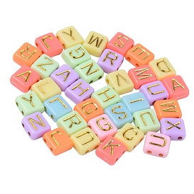 Opaque Acrylic Multi-Strand Links, Rectangle with Mixed Golden Letter