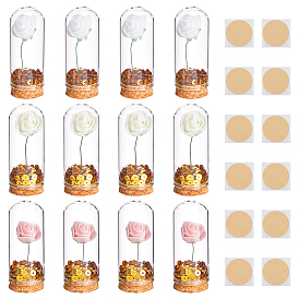 Декоративная крышка купола из прозрачного стекла с букетом искусственных роз из пенопласта внутри, с липкой лентой и пластиковой пайеткой