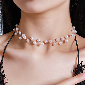 Collier de perles fait main en or - chaîne de cou de mariée élégante pour femmes.