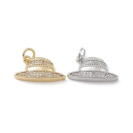 Brass Micro Pave Clear Cubic Zirconia Pendants, with Jump Ring, Hat Charm