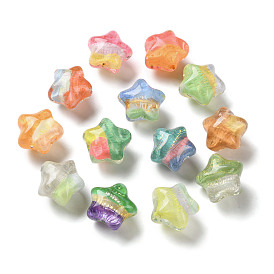 Прозрачные акриловые бусины с градиентным цветом, нарисованные вручную, с золотой порошок блеск, звезда