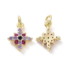 Brass Micro Pave Colorful Cubic Zirconia Charms, with Jump Ring, Star