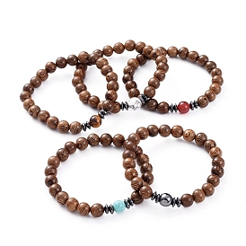 Bracelets extensibles en perles de bois unisexes, avec des perles de pierres fines, non-magnétiques perles synthétiques d'hématite