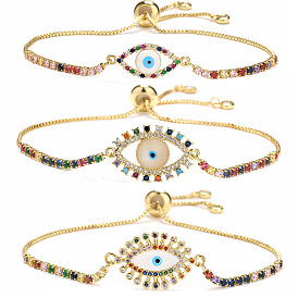 Geometric Eye Bracelet with 18K Gold Plating and Zircon Stones - Unique Women's Mixed Color Hand Jewelry