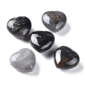 Natural Silver Leaf Jasper Heart Love Stone, Pocket Palm Stone for Reiki Balancing