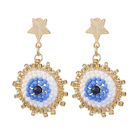 Синтетические синие золотые ушные шпильки, со стеклянными бусинами и 201 фурнитурой для сережек-гвоздиков из нержавеющей стали, глаз со звездой