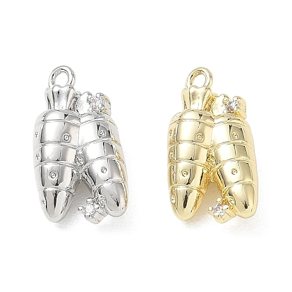 Brass Micro Pave Clear Cubic Zirconia Pendants, Carrot Charms
