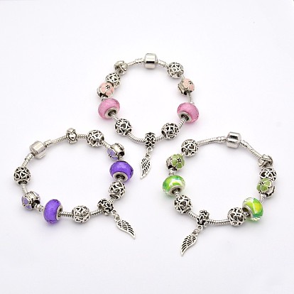 Wing Alloy European Style Beads Bracelets, Resin Beads, with Rack Plating Brass Chain and Findings, 190x3mm