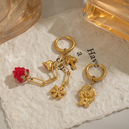 304 серьги-кольца из нержавеющей стали с цветком и виноградом, ионное покрытие (ip), без кадмия, без никеля и без свинца, слева и справа