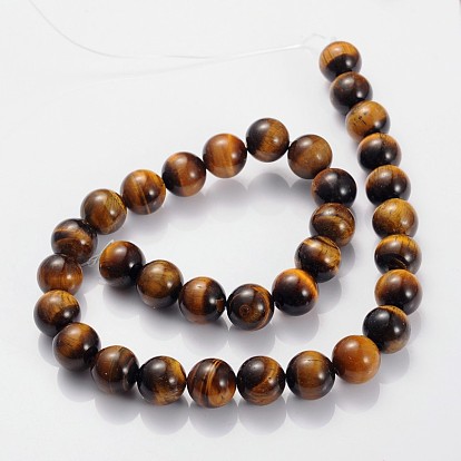 Gemstone Beads Strands, Round, Tiger Eye, 12mm, Hole: 1mm, 33pcs/strand, 15.5 inch