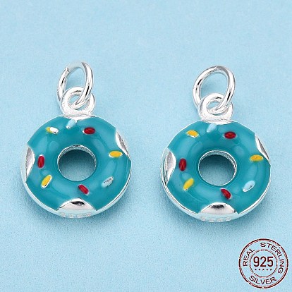 925 Sterling Silver Enamel Charms, with Jump Ring, Doughnut