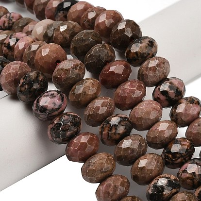 Природные родонит бисер нитей, рондель, граненые