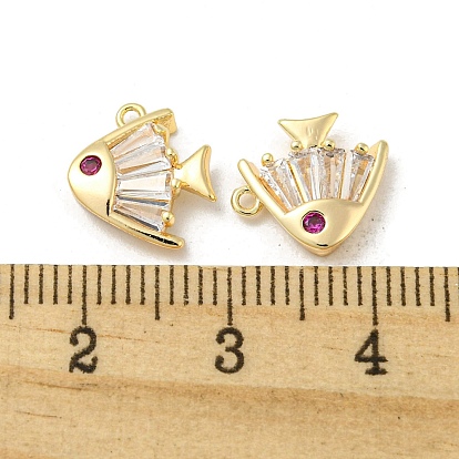 Brass Micro Pave Cubic Zirconia Charms, with Glass, Fish